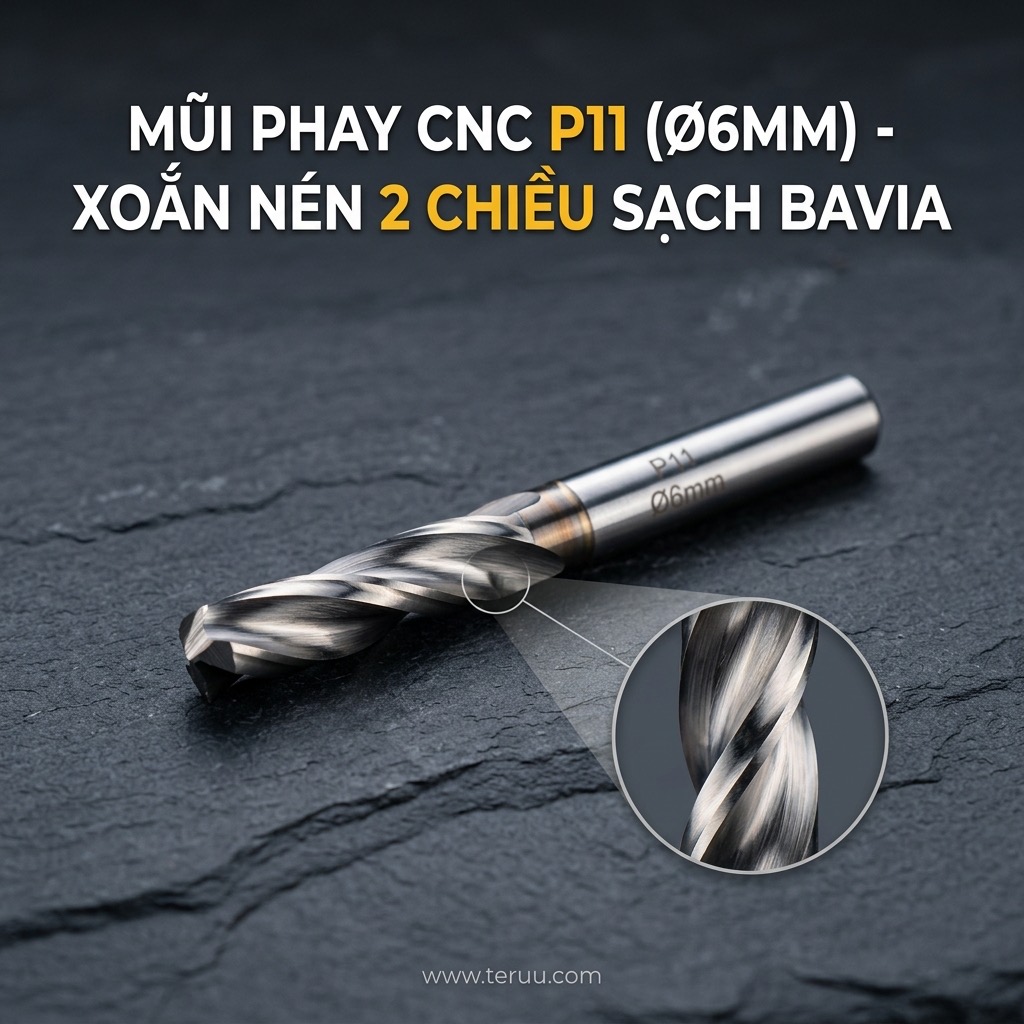 P11 Mũi phay CNC xoắn nén 2 chiều Ø6 mm