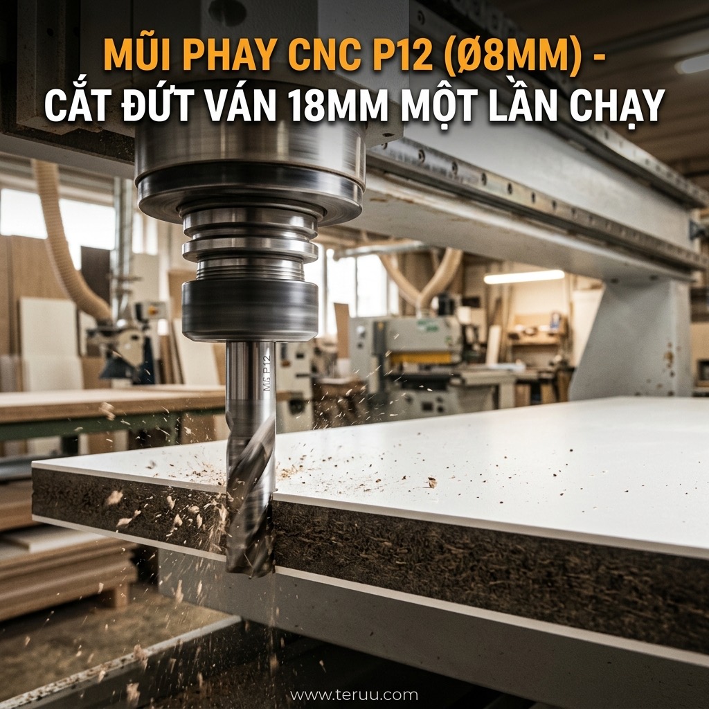 Mũi phay CNC xoắn nén 2 chiều Ø8 mm