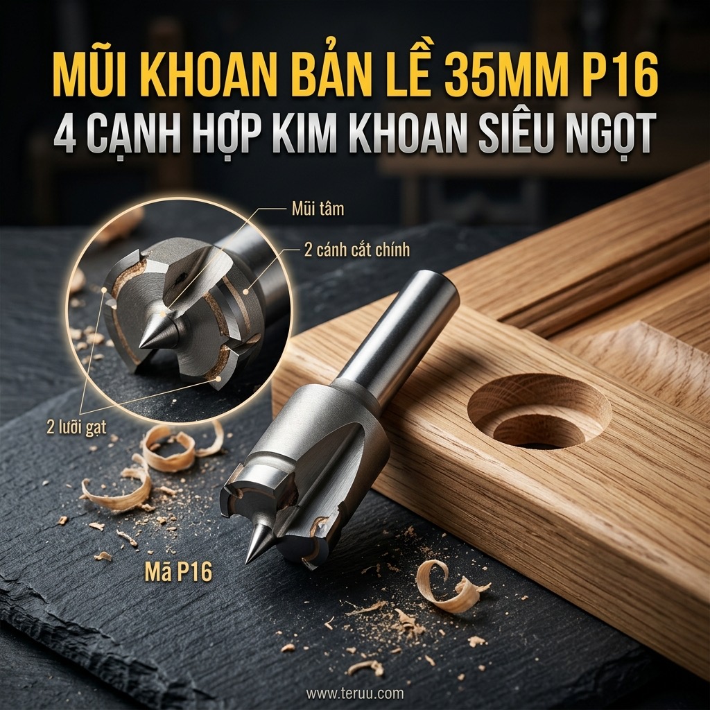 Mũi khoan bản lề 35 mm 4 cạnh hợp kim